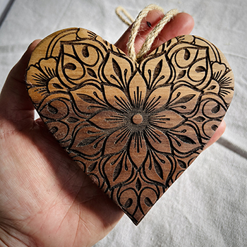 Walnut Mandala Hanging Heart